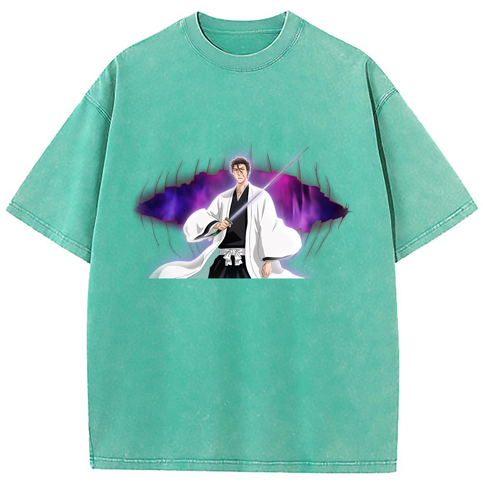 （画像用） ブリーチ 藍染 惣右介（あいぜん そうすけ） BLEACH Aizen Sousuke 綿100% ヴィンテージ風 半袖Tシャツ（フロントプリント）